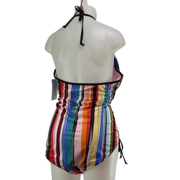 SWIMSUITS FOR ALL Women's Swimsuit Nylon Striped Multicolor Tie Closure Size 24 - Picture 4 of 11
